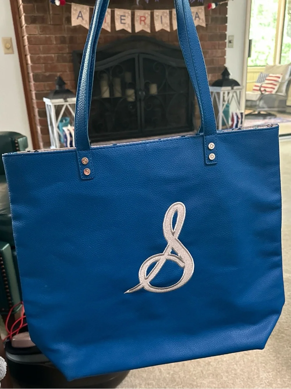 Thirty One Jewell tote Cobalt Blue with “S” monogram NEW